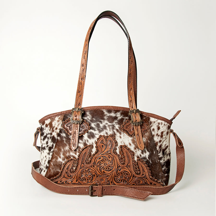 American Darling Tote Bag Western Hand Tooled Floral Genuine Leather Purse with Rivetted Detail and YKK Zipper for Women