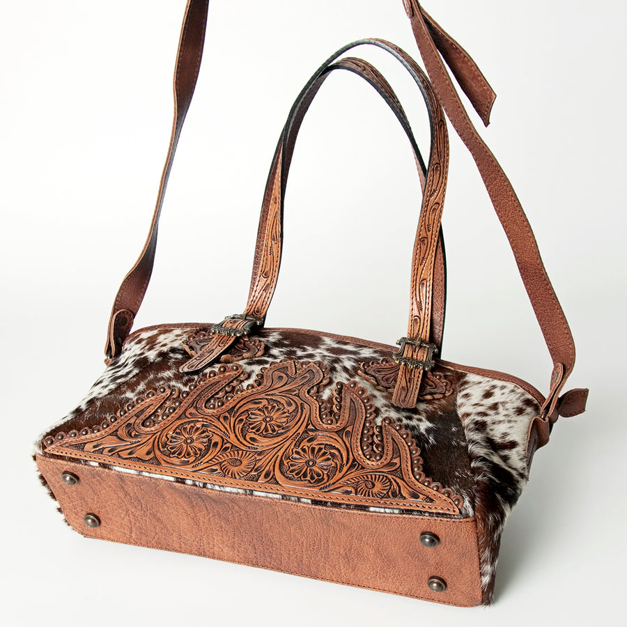 American Darling Tote Bag Western Hand Tooled Floral Genuine Leather Purse with Rivetted Detail and YKK Zipper for Women