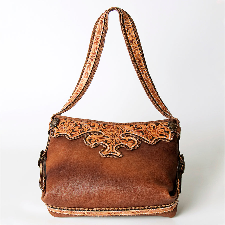 American Darling Hobo Bag Western Hand Tooled Floral Genuine Leather Purse with Rivetted Detail and YKK Zipper for Women
