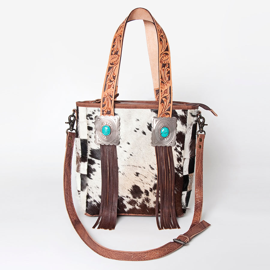American Darling Tote Bag for Women, Hair-On Cowhide Western Bag, Premium Full Grain Leather with Fringes & YKK Zipper