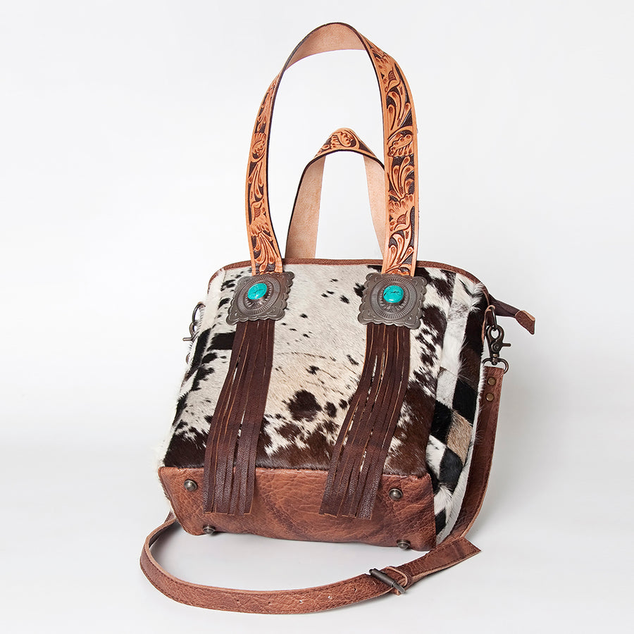 American Darling Tote Bag for Women, Hair-On Cowhide Western Bag, Premium Full Grain Leather with Fringes & YKK Zipper