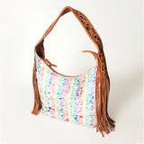American Darling Hobo Bag for Women, Hand Tooled Floral Leather & Hair-On Cowhide Western Purse with Fringes & YKK Zipper