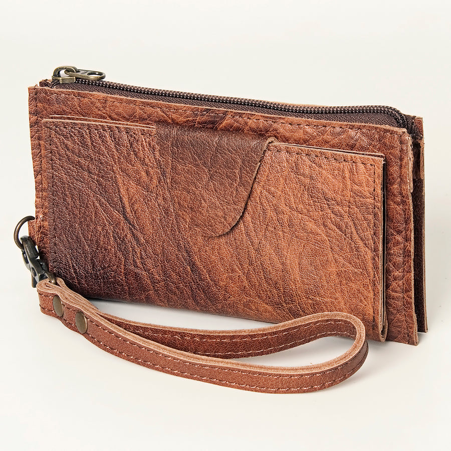 American Darling Wristlet bag, Genuine Full Grain Vegetable Tanned Leather, Slim Western Travel Clutch