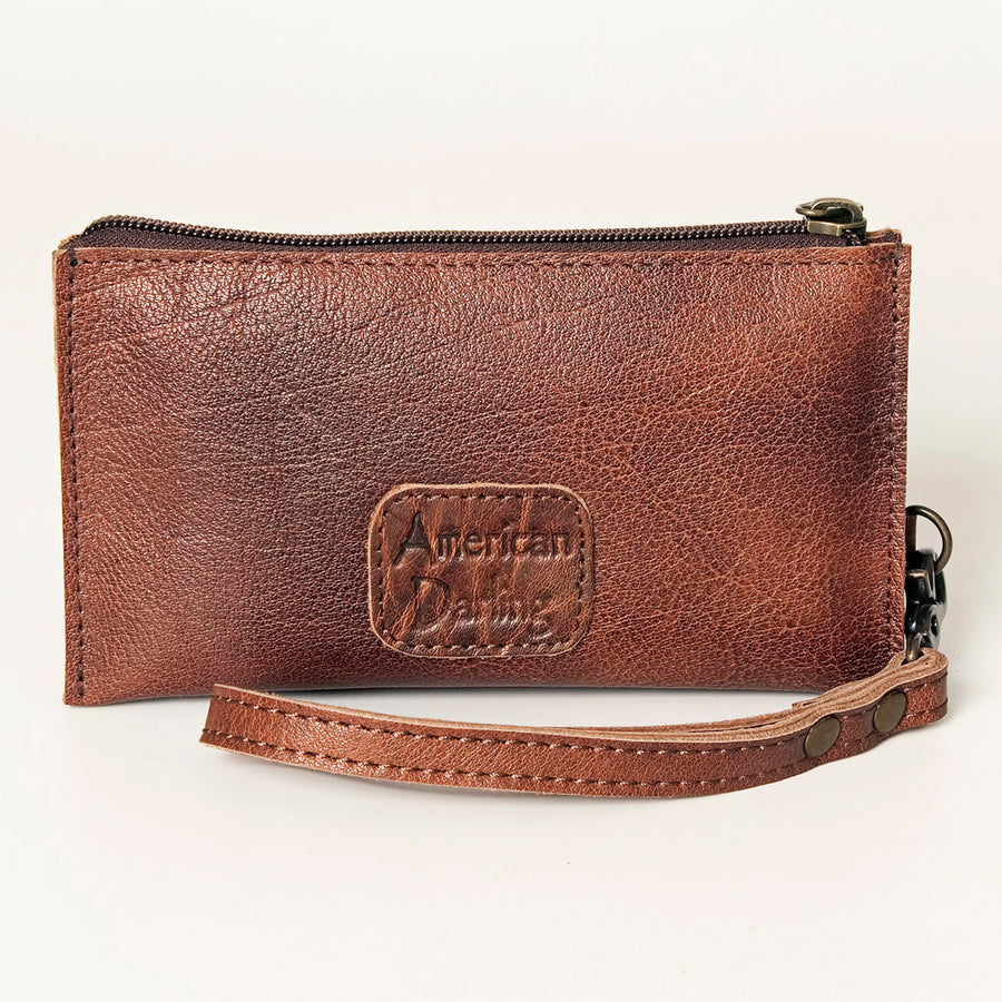 American Darling Wristlet bag, Genuine Full Grain Vegetable Tanned Leather, Slim Western Travel Clutch