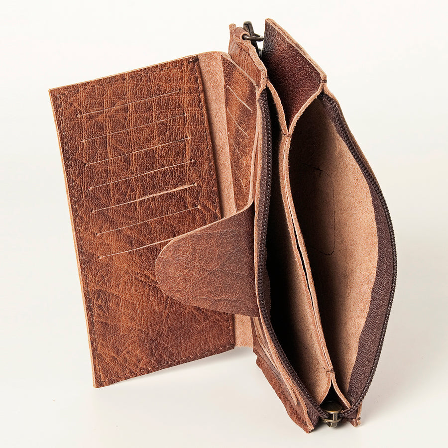 American Darling Wristlet bag, Genuine Full Grain Vegetable Tanned Leather, Slim Western Travel Clutch