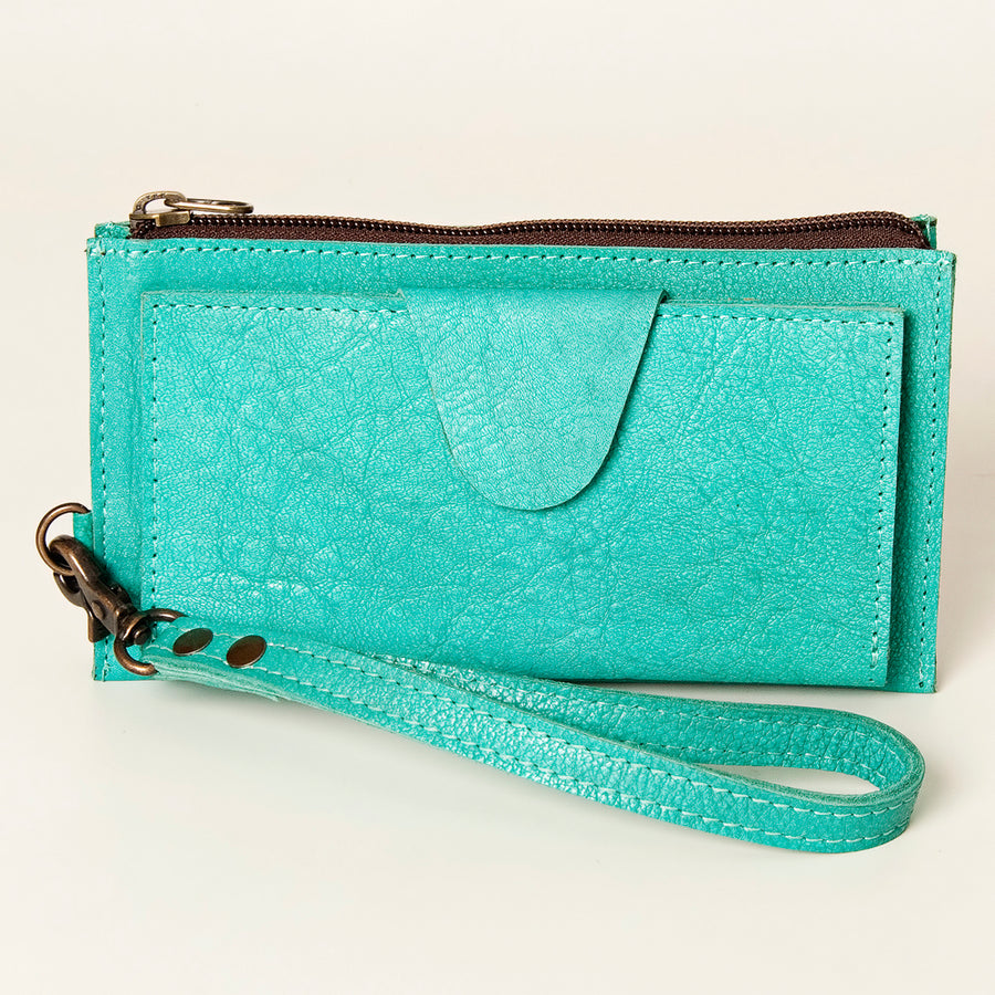American Darling Wristlet bag, Genuine Full Grain Vegetable Tanned Leather, Slim Western Travel Clutch