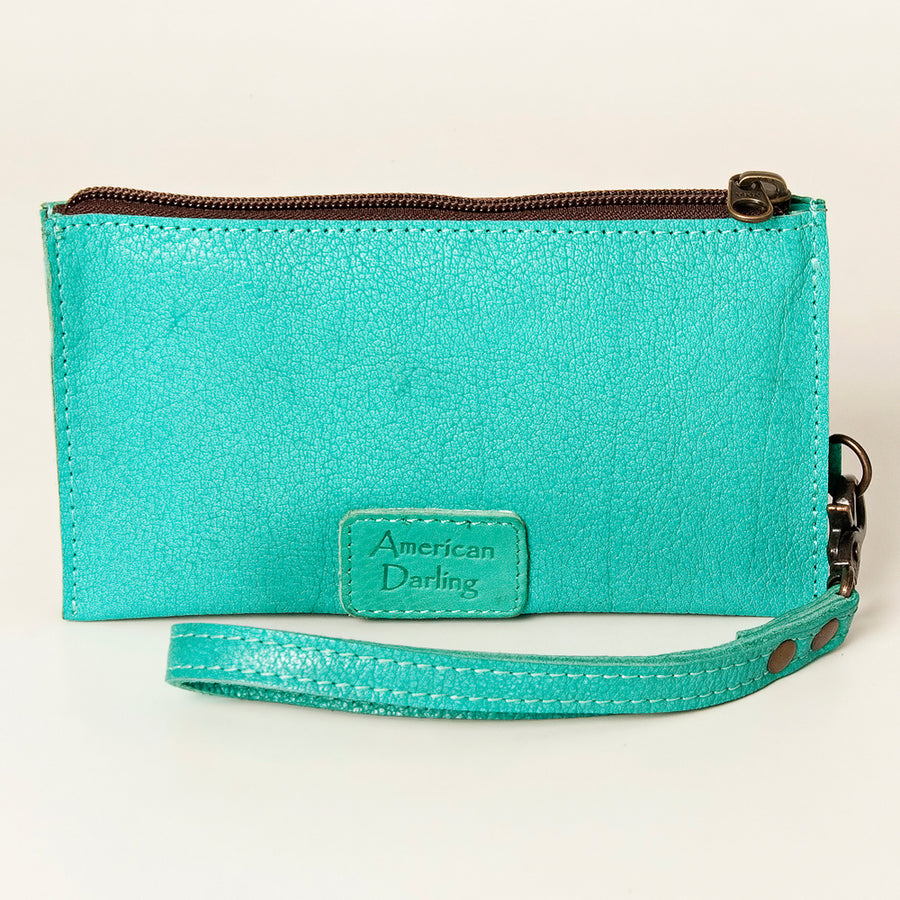 American Darling Wristlet bag, Genuine Full Grain Vegetable Tanned Leather, Slim Western Travel Clutch