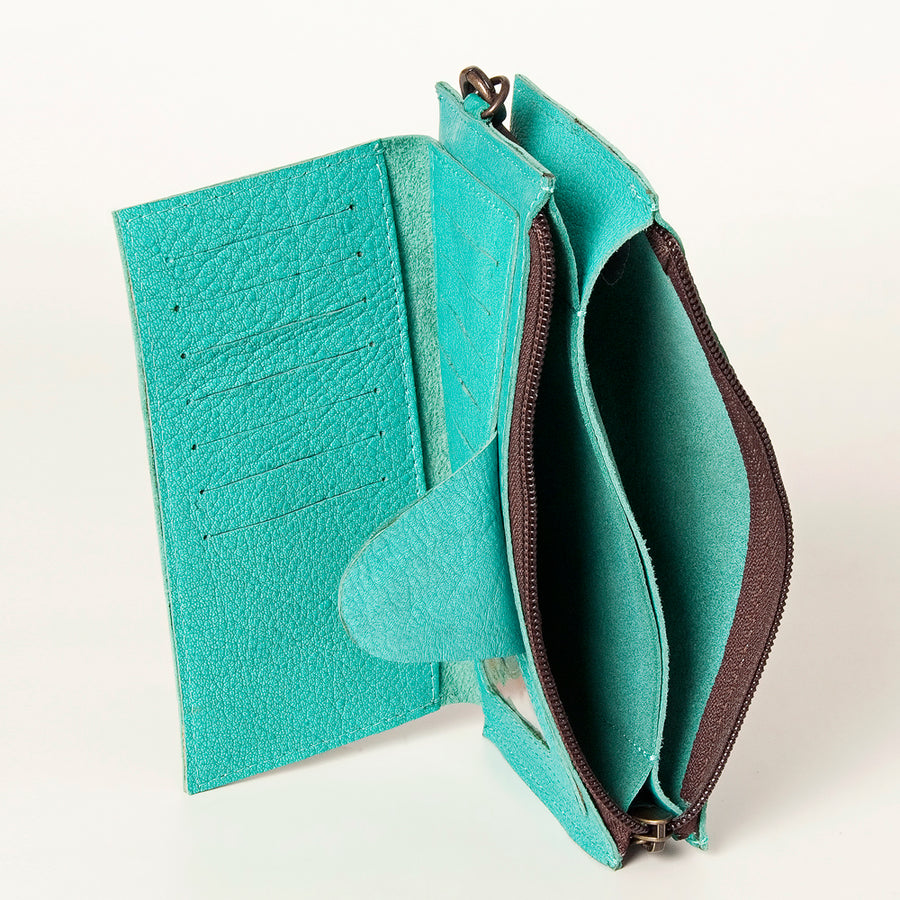 American Darling Wristlet bag, Genuine Full Grain Vegetable Tanned Leather, Slim Western Travel Clutch