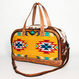 American Darling Duffel Bag, Hand Tooled Floral Leather & Woven Saddle Blanket, Genuine Leather Travel Weekender with Cowhide