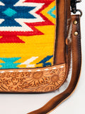 American Darling Duffel Bag, Hand Tooled Floral Leather & Woven Saddle Blanket, Genuine Leather Travel Weekender with Cowhide