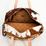 American Darling Duffel Bag, Hand Tooled Floral Leather & Woven Saddle Blanket, Genuine Leather Travel Weekender with Cowhide