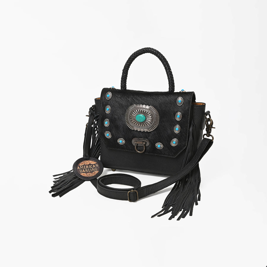 American Darling Cowhide Western Leather Cross body Bag with Fringes - Uhorse