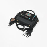 American Darling Western Messenger Bag, Hair-On Cowhide Full Grain Leather with Fringes and Concho, Handcrafted Boho Purse