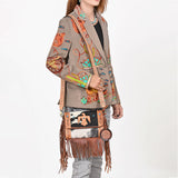 American Darling Western Hair-On Leather Crossbody Bag with Fringe & Hand-Tooled Strap