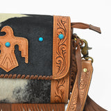 American Darling Western Hair-On Leather Crossbody Bag with Fringe & Hand-Tooled Strap
