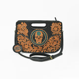 American Darling Hand-Tooled Western Skull Leather Crossbody Bag with Cutout Handle