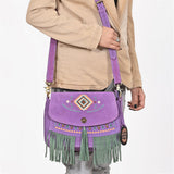 American Darling Boho Western Suede Crossbody Bag with Fringe & Geometric Embroidery