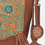 American Darling Hand-Tooled Leather Crossbody Bag for Women, Cowhide Hair-on Shoulder Purse