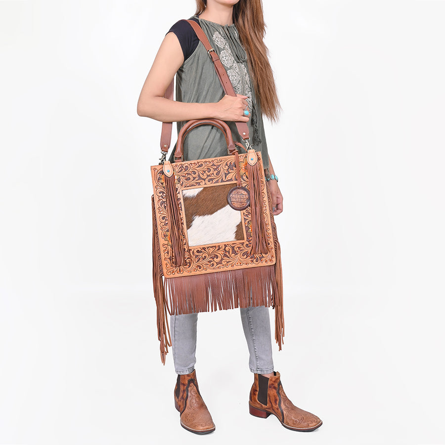 American Darling Luxury Hand-Tooled Leather Crossbody Bag for Women, Cowhide Hair-on Shoulder Purse