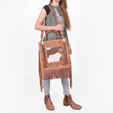 American Darling Luxury Hand-Tooled Leather Crossbody Bag for Women, Cowhide Hair-on Shoulder Purse