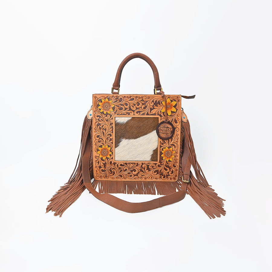 American Darling Luxury Hand-Tooled Leather Crossbody Bag for Women, Cowhide Hair-on Shoulder Purse