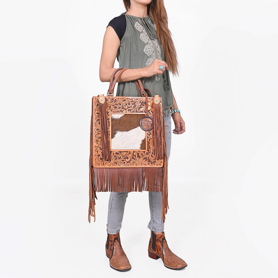 American Darling Luxury Hand-Tooled Leather Crossbody Bag for Women, Cowhide Hair-on Shoulder Purse
