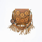 American Darling Sunflower Tooled Leather Fringe Crossbody Bag – Western Boho Handcrafted Purse