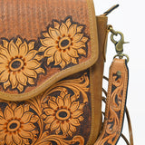 American Darling Sunflower Tooled Leather Fringe Crossbody Bag – Western Boho Handcrafted Purse