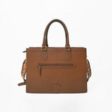 American Darling Western Hand-Tooled Leather Tote Bag with Fringe & Tribal Accent Panel