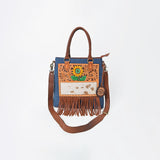 American Darling Women's Genuine Leather Sunflower Tooled Hair-On Cowhide Fringe Tote