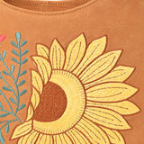 American Darling Women's Genuine Suede Leather Sunflower Embroidered Shoulder Hobo Handbag Tan Boutique Fashion Purse