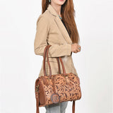 American Darling Hand-Tooled Leather Barrel Speedy Bag – Classic Western Floral Design