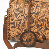 American Darling Hand-Tooled Leather Barrel Speedy Bag – Classic Western Floral Design