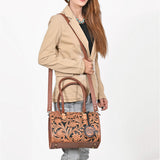 American Darling Hand-Tooled Leather Barrel Speedy Bag – Classic Western Floral Design