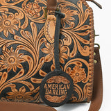 American Darling Hand-Tooled Leather Barrel Speedy Bag – Classic Western Floral Design