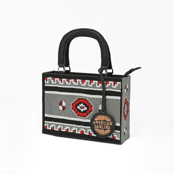 American Darling Southwestern Woven Box Tote Bag with Structured Silhouette - Uhorse