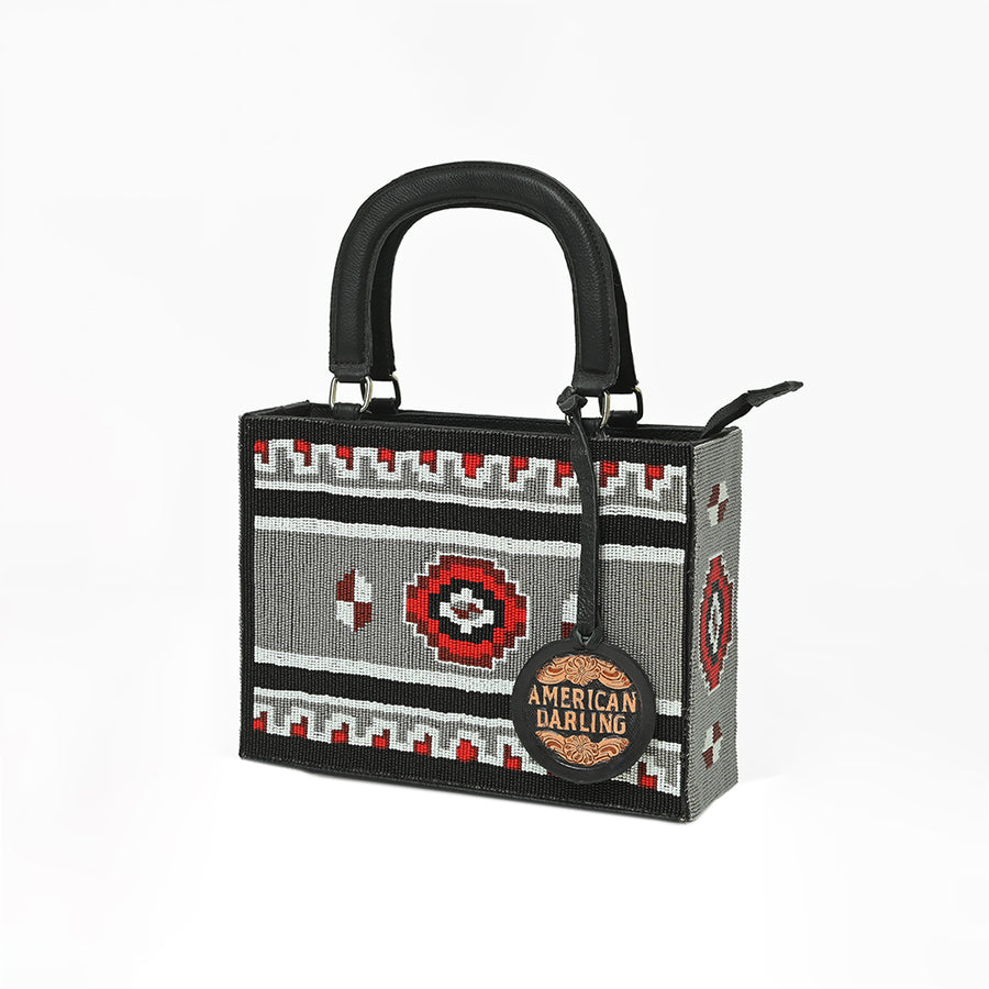 American Darling Southwestern Woven Box Tote Bag with Structured Silhouette - Uhorse