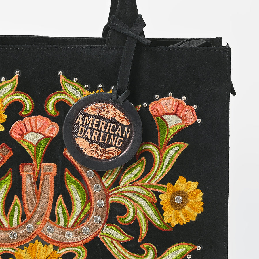 American Darling Embroidered Black Western Tote Handbag