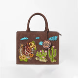 American Darling Western Horse Cactus Leather Tote Bag