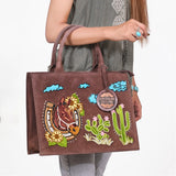 American Darling Western Horse Cactus Leather Tote Bag