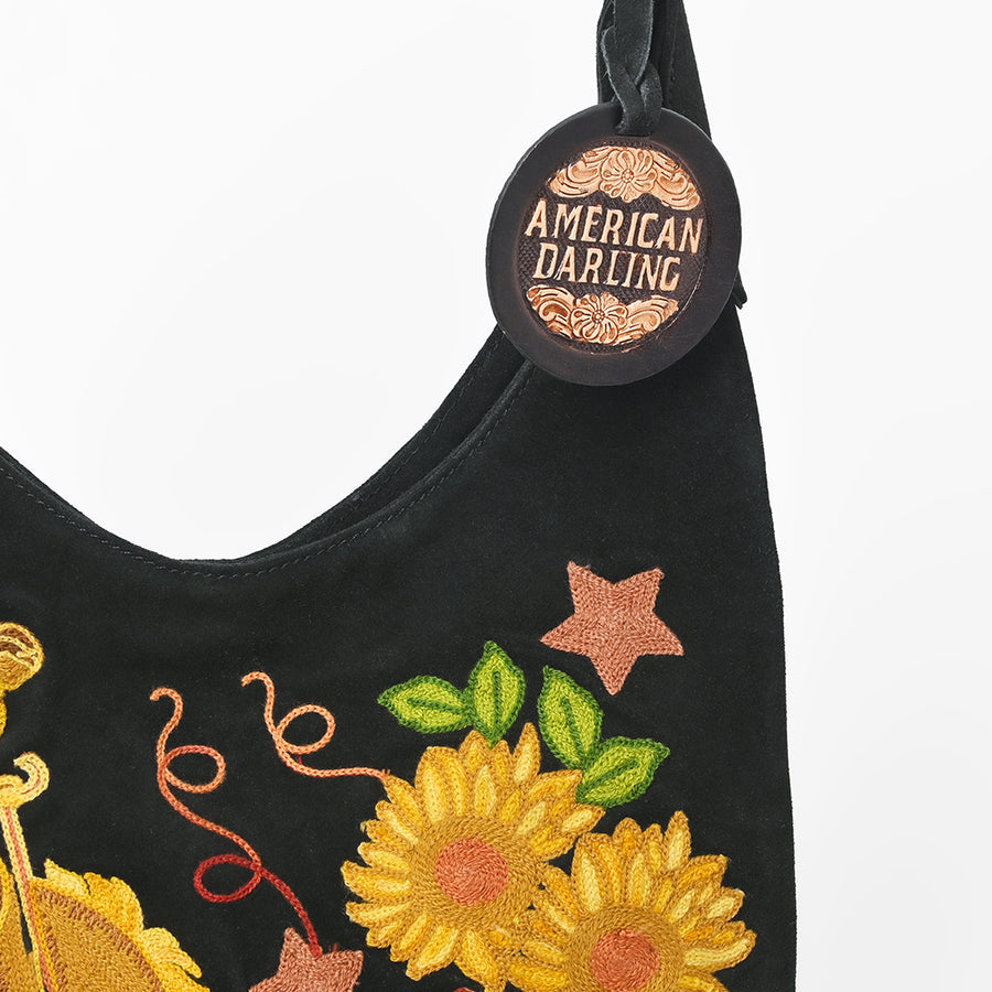 American Darling Genuine Suede Leather Embroidered Hobo Shoulder Bag Purse