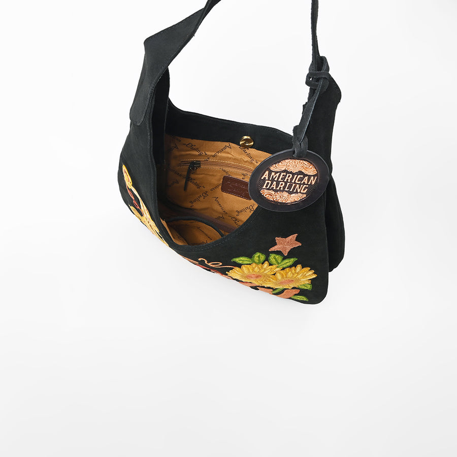 American Darling Genuine Suede Leather Embroidered Hobo Shoulder Bag Purse