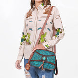 American Darling Western Turquoise Floral Tooled Leather Wristlet & Crossbody Bag with Concho