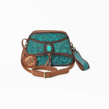 American Darling Western Turquoise Floral Tooled Leather Wristlet & Crossbody Bag with Concho