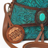 American Darling Western Turquoise Floral Tooled Leather Wristlet & Crossbody Bag with Concho
