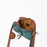 American Darling Western Turquoise Floral Tooled Leather Wristlet & Crossbody Bag with Concho