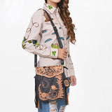 American Darling Western Black & Tan Tooled Leather Crossbody Bag with Fringe