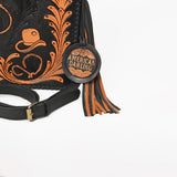 American Darling Western Black & Tan Tooled Leather Crossbody Bag with Fringe