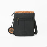 American Darling Western Black & Tan Tooled Leather Crossbody Bag with Fringe