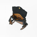 American Darling Western Black & Tan Tooled Leather Crossbody Bag with Fringe